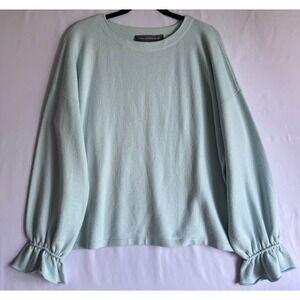 French Connection  Sweater Women M  Blue Ruffle‎ Cuff Knit Pullover Long Sleeve